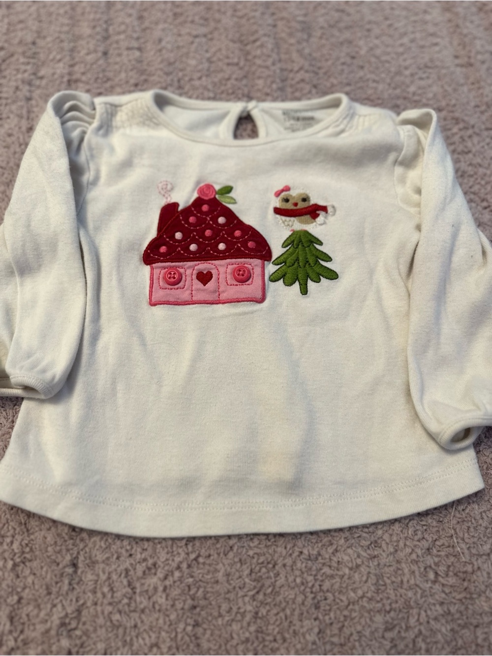 🩷🐦 Vintage Gymboree Cottage Bird Appliqué Top 12-18M